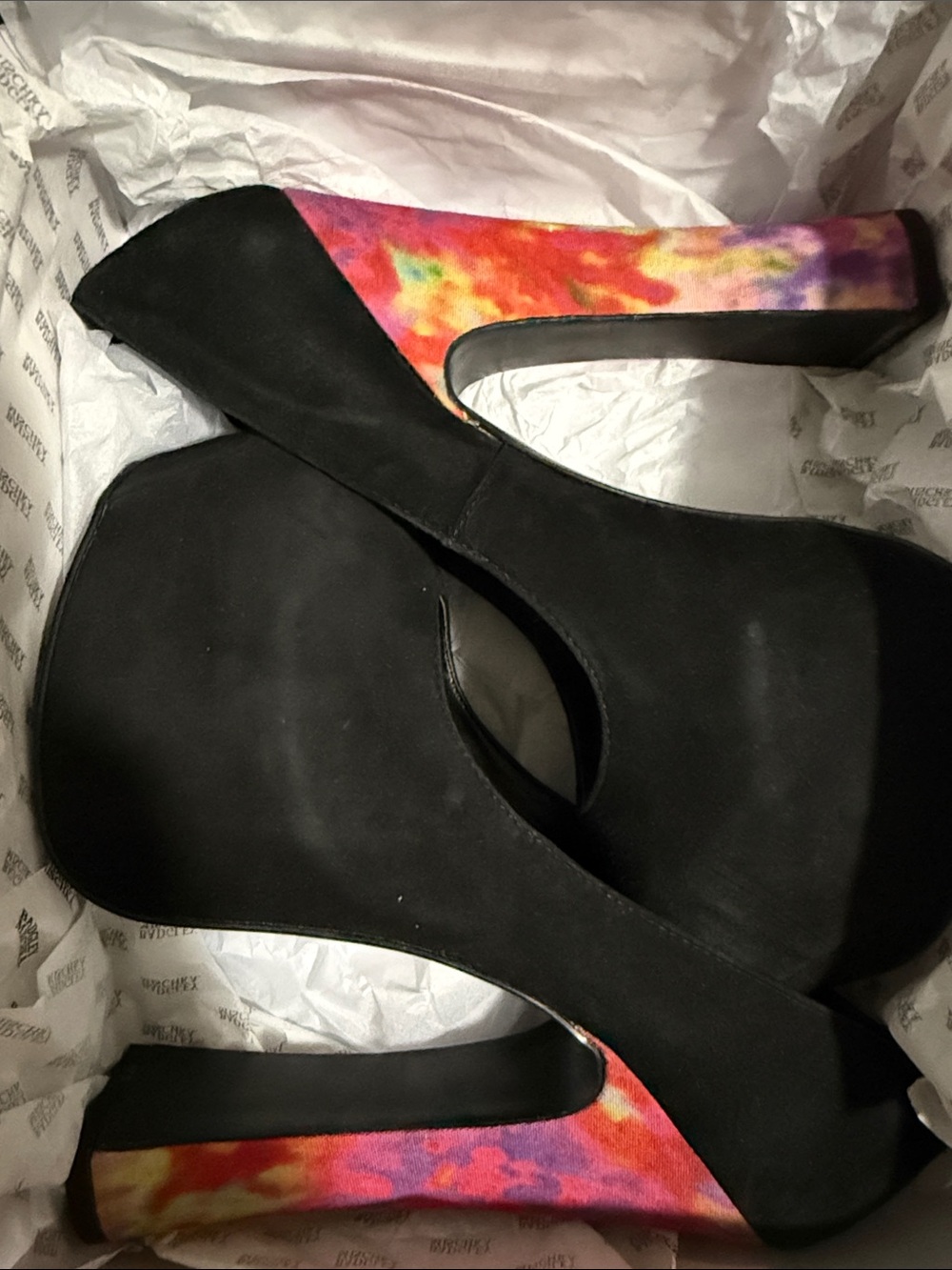DV8 by Dolce Vita Black Suede Platform Pumps with Multicolor Tie-Dye Heel